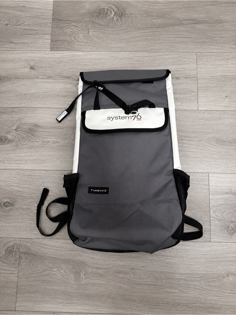 Timbuk2 Gray and White System76 Roll Top Laptop Backpack